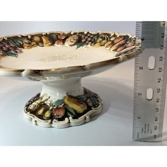 Lefton 1950 Della Robbia Multicolor Fruit Cream Pedestal Serving Plate 8.5” - Picture 11 of 12